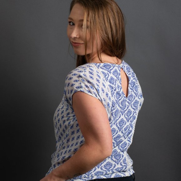 Blue White Mediterranean Blouse by Lucky Brand - Picture 9 of 9